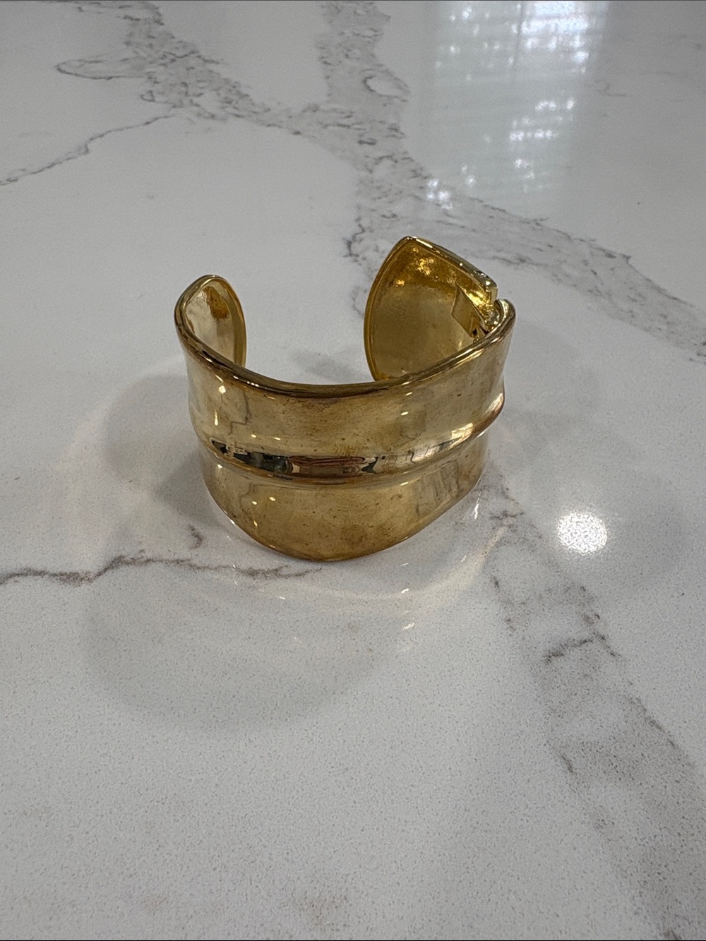 Gold Cuff Bracelet Wide Organic Shape Open Bangle - Picture 1 of 7